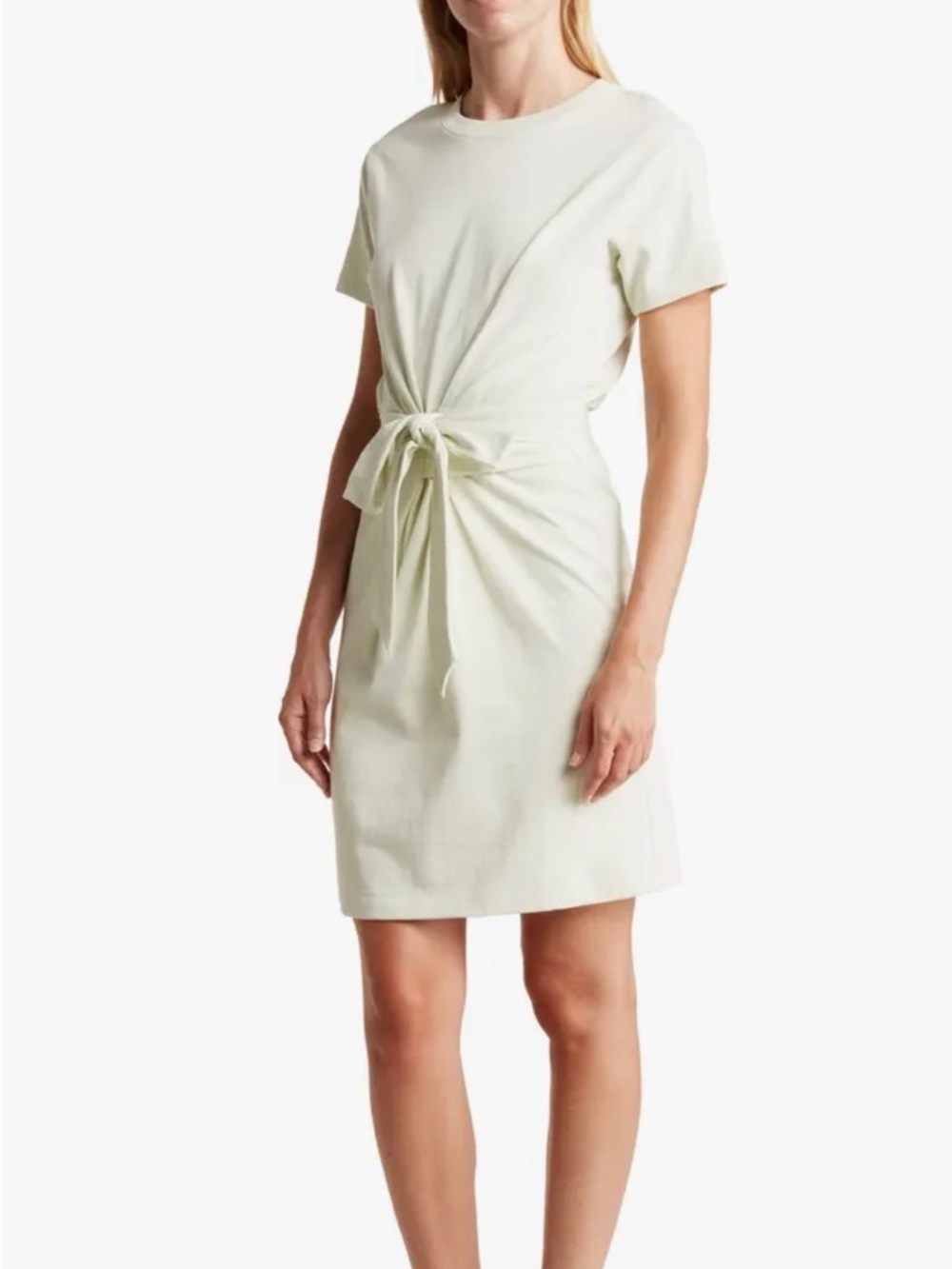 Vince Short-Sleeve Tie-Waist Midi Dress in White M